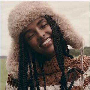 Anthropology Cable Knit Faux Fur Trapper Hat